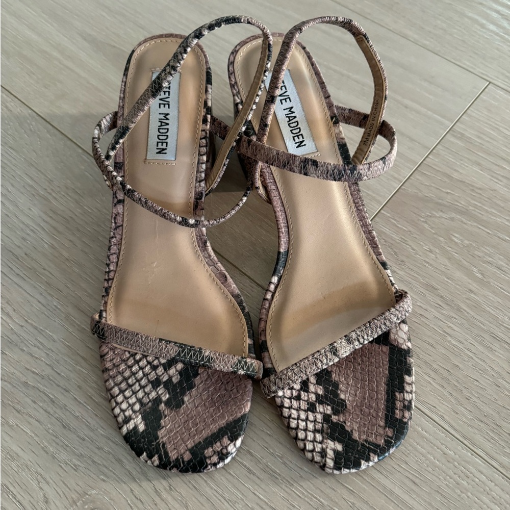 Steve Madden Snake Skin Print Strappy Block Heel Sandals